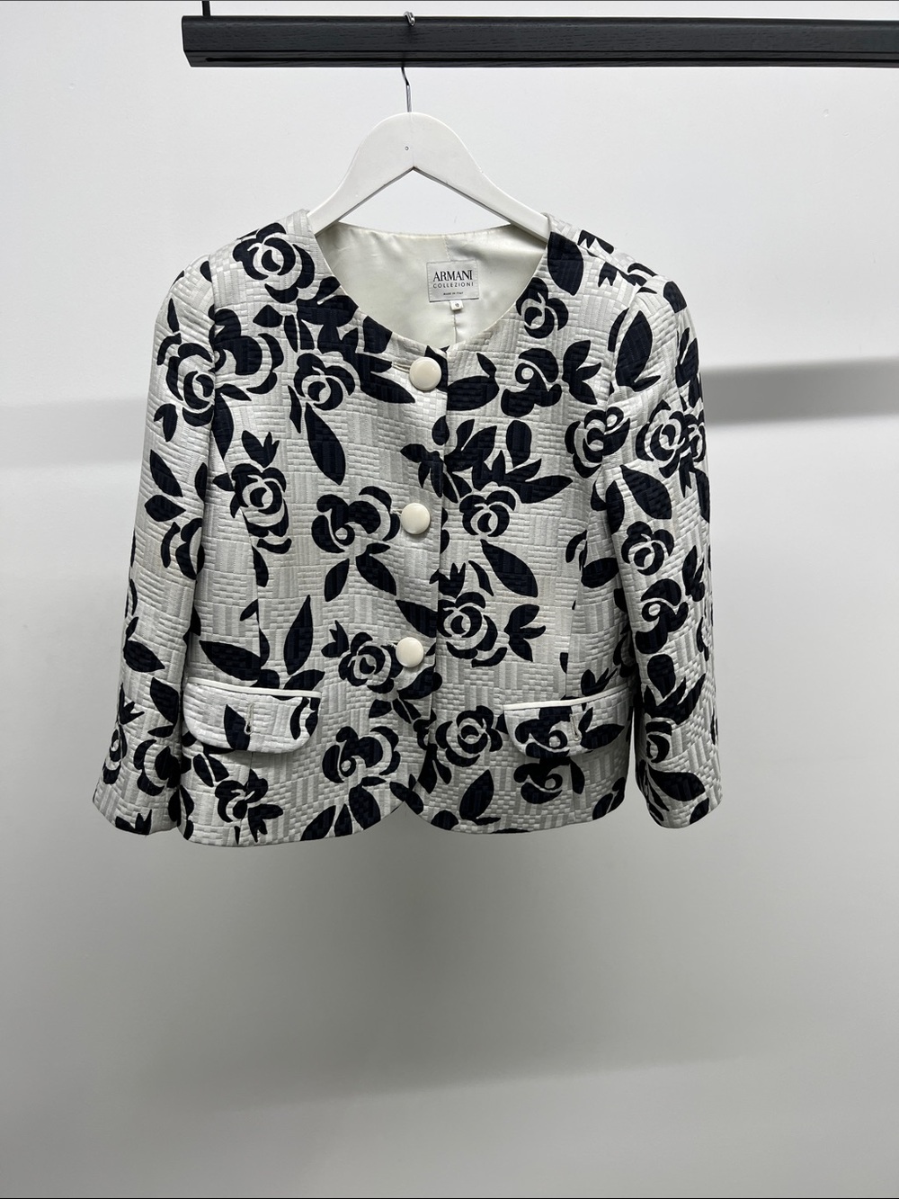 Armani Collezioni Navy and White Floral Quilted Blazer